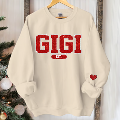 Lofaris Red Glitter Custom Name Gigi Grandma Sweatshirt