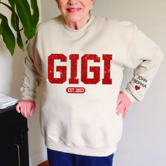 Lofaris Red Glitter Custom Name Gigi Grandma Sweatshirt