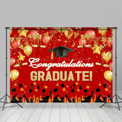 Lofaris Red Gold Bachelor Cap Balloon Congrats Grad Backdrop