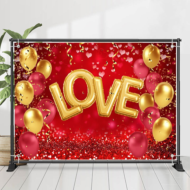 Lofaris Red Gold Balloon Confetti Valentines Day Backdrop