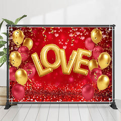 Lofaris Red Gold Balloon Confetti Valentines Day Backdrop