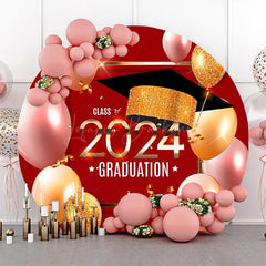 Lofaris Red Gold Balloons Class Of 2024 Round Grad Backdrop