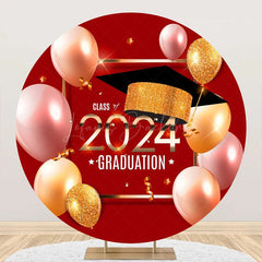 Lofaris Red Gold Balloons Class Of 2024 Round Grad Backdrop