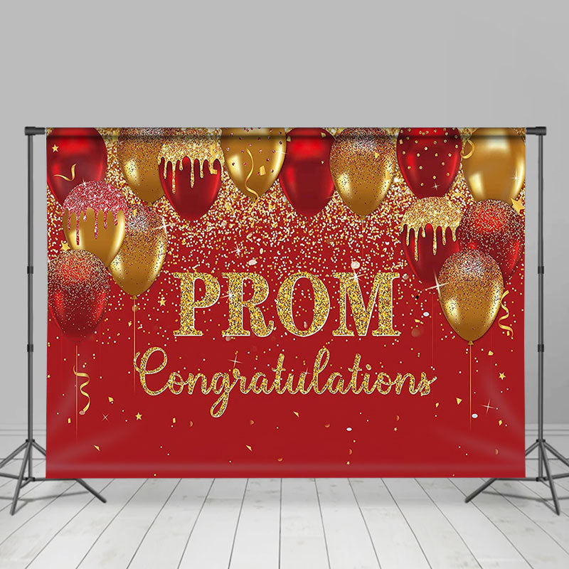 Lofaris Red Gold Balloons Congrats Prom Grad Picture Backdrop