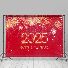 Lofaris Red Gold Brilliant Happy New Year Celebration Backdrop