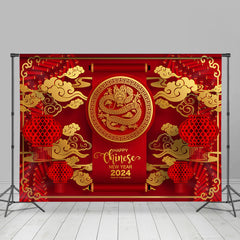 Lofaris Red Gold Dragon Happy Chinese New Year 2024 Backdrop