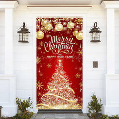 Lofaris Red Gold Merry Chirstmas Happy New Year Door Cover