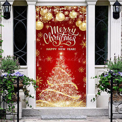 Lofaris Red Gold Merry Chirstmas Happy New Year Door Cover