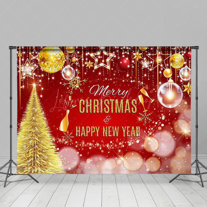 Lofaris Red Gold Merry Christmas Happy New Year Backdrop