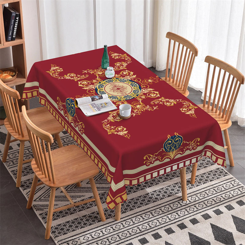 Lofaris Red Gold Royal Wedding Party Rectangle Tablecloth