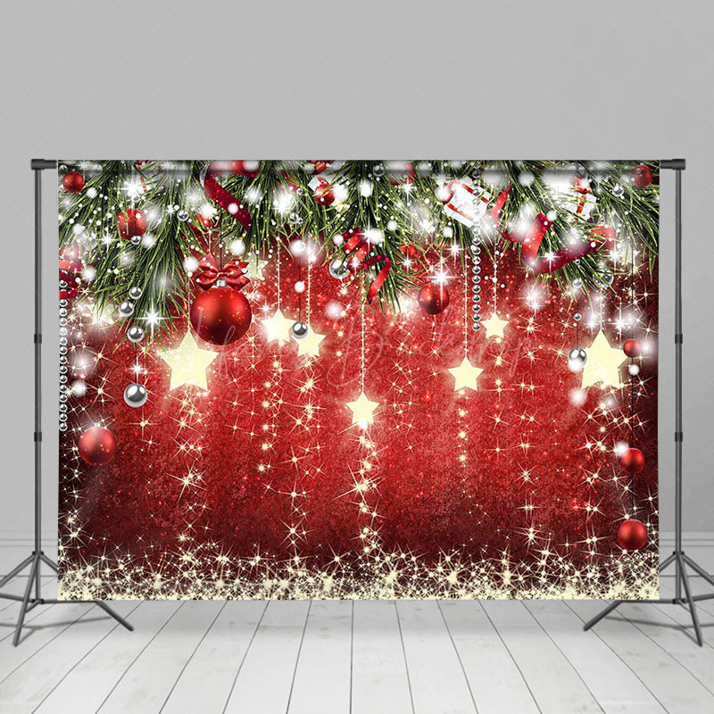 Lofaris Red Gold Stars Bells Leaves Merry Christmas Backdrop