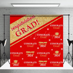 Lofaris Red Golden Congrats Grad Repeat Graduation Backdrop