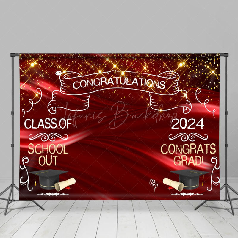 Lofaris Red Golden Sparkling Hat 2024 Graduation Backdrop