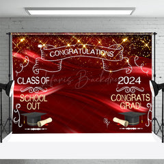 Lofaris Red Golden Sparkling Hat 2024 Graduation Backdrop