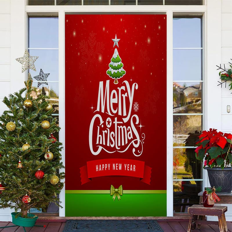 Lofaris Red Green Happy New Year Merry Christmas Door Cover