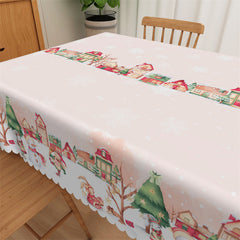 Lofaris Red Green House Pattern Fabric Tablecloth For Kitchen