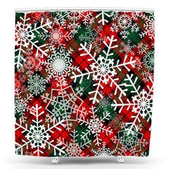 Lofaris Red Green Plaid Snow Pattern Christmas Shower Curtain