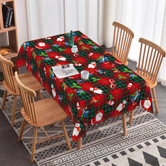 Lofaris Red Green Plaid Snowman Santa Rectangle Tablecloth