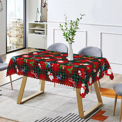 Lofaris Red Green Plaid Snowman Santa Rectangle Tablecloth