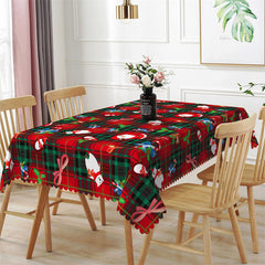 Lofaris Red Green Plaid Snowman Santa Rectangle Tablecloth