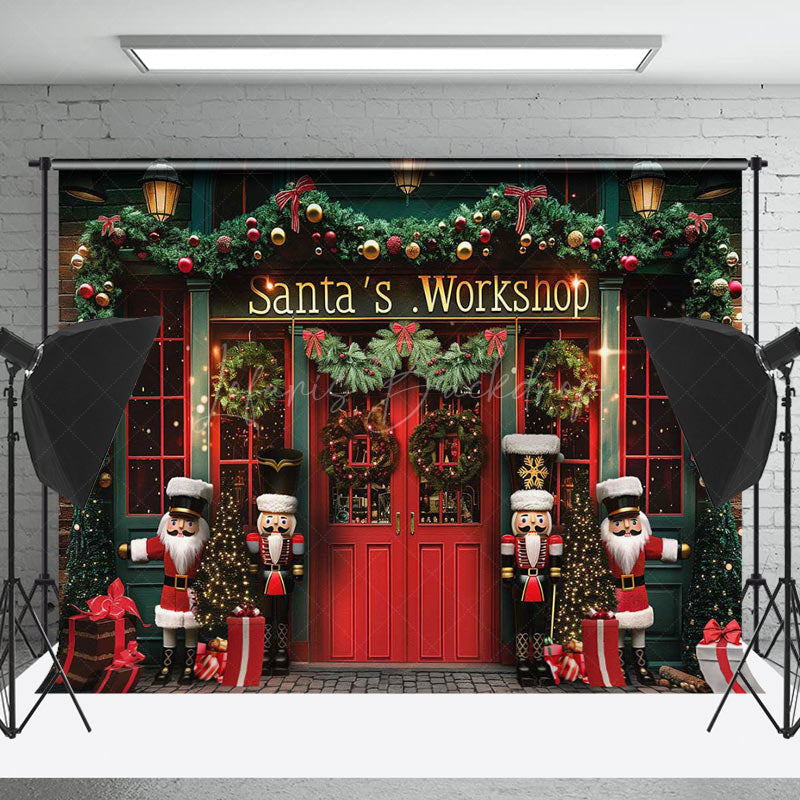 Lofaris Red Green Santas Workshop Soldier Christmas Backdrop