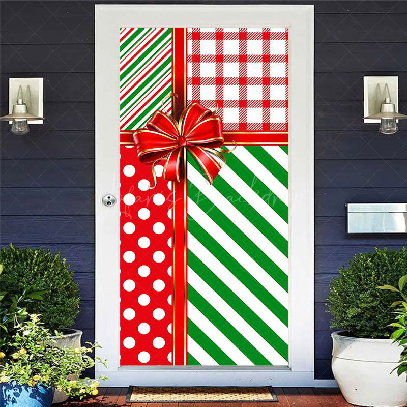 Lofaris Red Green Stripe Gifts Bow Tie Christmas Door Cover