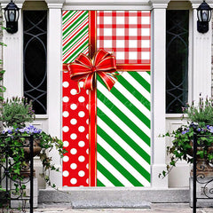 Lofaris Red Green Stripe Gifts Bow Tie Christmas Door Cover