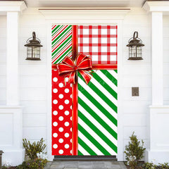 Lofaris Red Green Stripe Gifts Bow Tie Christmas Door Cover