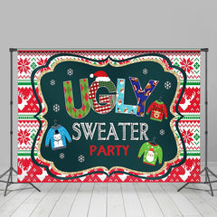 Lofaris Red Green Ugly Sweater Party Kids Christmas Backdrop