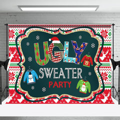 Lofaris Red Green Ugly Sweater Party Kids Christmas Backdrop