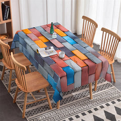 Lofaris Red Grey Blue Brick Wall Crack Rectangle Tablecloth