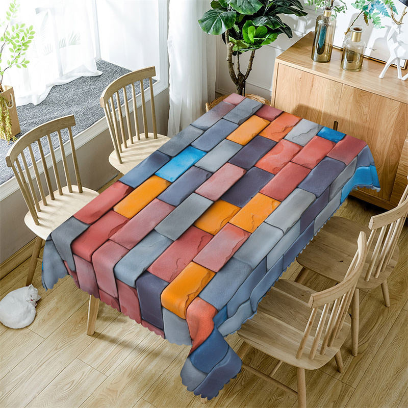 Lofaris Red Grey Blue Brick Wall Crack Rectangle Tablecloth