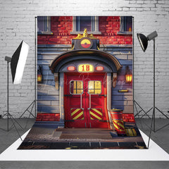 Lofaris Red Grey Fire Station Door Cake Smash Photo Backdrop