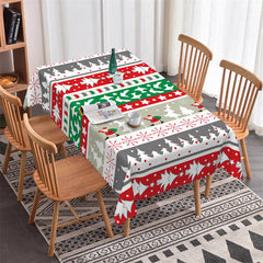 Lofaris Red Grey Green Pine Trees Stripe Christmas Tablecloth