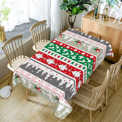 Lofaris Red Grey Green Pine Trees Stripe Christmas Tablecloth