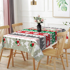 Lofaris Red Grey Green Pine Trees Stripe Christmas Tablecloth