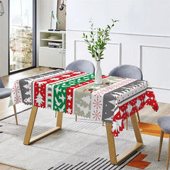 Lofaris Red Grey Green Pine Trees Stripe Christmas Tablecloth