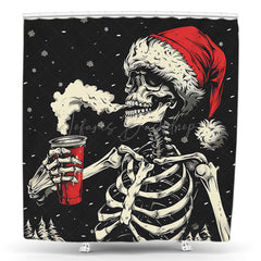 Lofaris Red Hat Skeleton Winter Christmas Shower Curtain