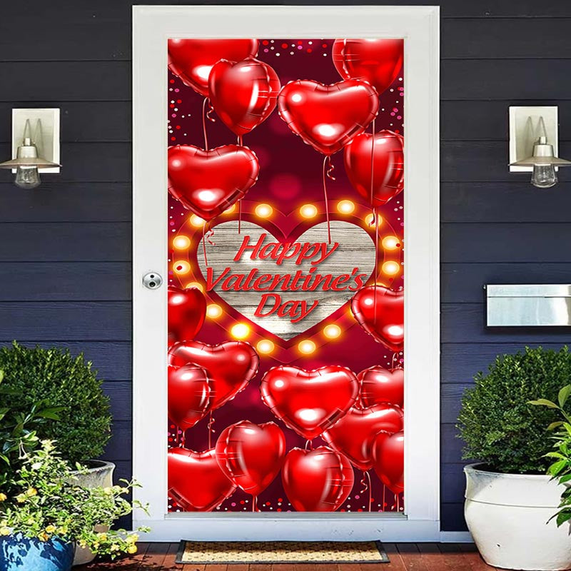 Lofaris Red Heart Balloons Sign Valentines Day Door Cover