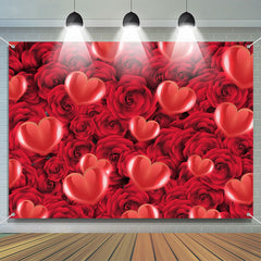 Lofaris Red Heart Bloom Rose Romantic Valentines Day Backdrop