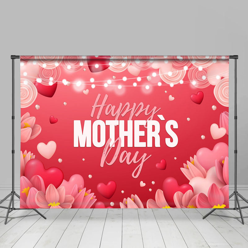 Lofaris Red Heart Light Happy Mothers Day Party Backdrop