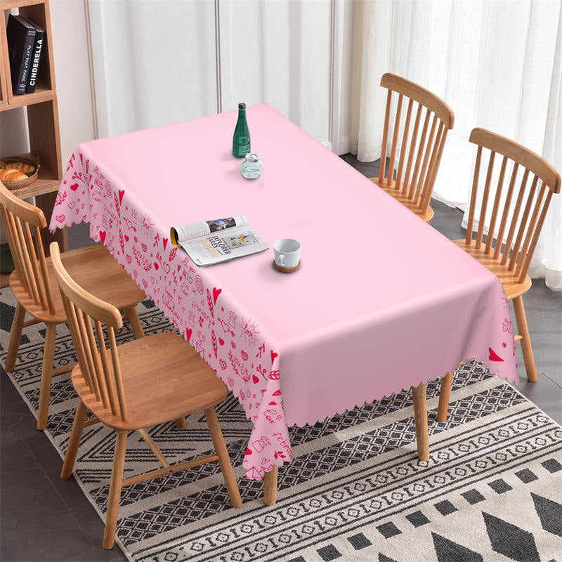 Lofaris Red Heart Patterns Pink Valentines Kitchen Tablecloth