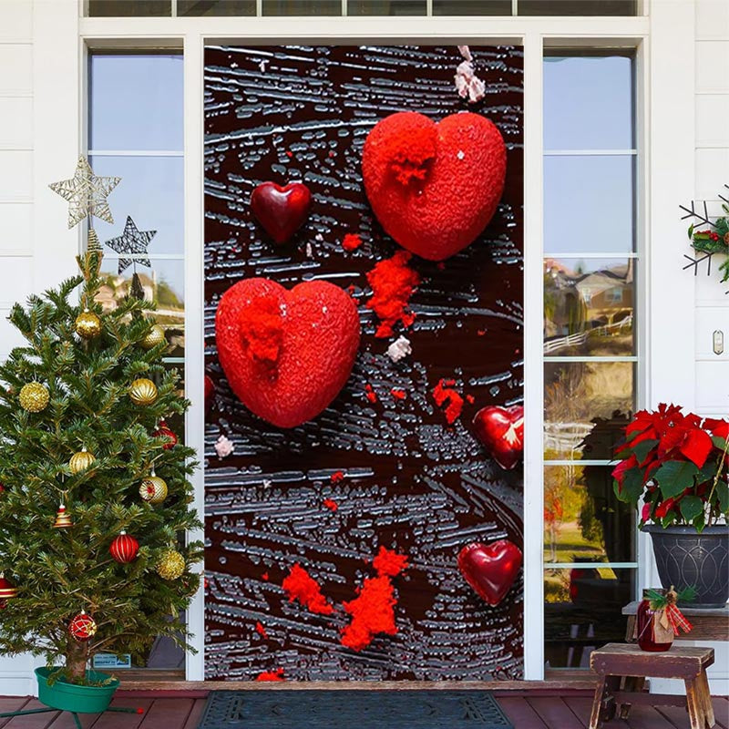 Lofaris Red Hearts Art Texture Valentines Day Door Cover