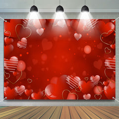 Lofaris Red Hearts White Lines Bokeh Valentines Day Backdrop