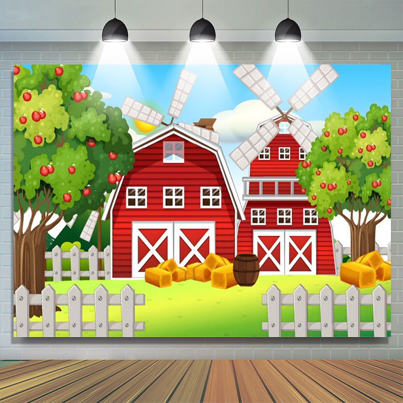 Lofaris Red House Farm Apple Trees Grass Birthday Backdrop