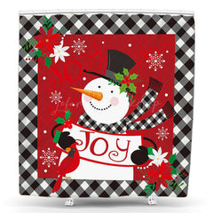 Lofaris Red Joy Snowman Winter Plaid Christmas Shower Curtain