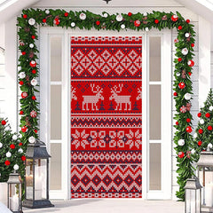 Lofaris Red Knitted Elk Warm Merry Christmas Door Cover