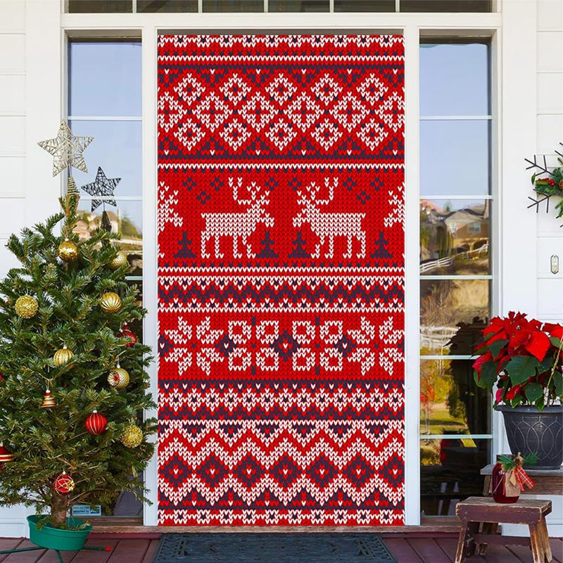 Lofaris Red Knitted Elk Warm Merry Christmas Door Cover