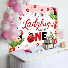 Lofaris Red Ladybird Floral Leaves 1st Birthday Backdrop