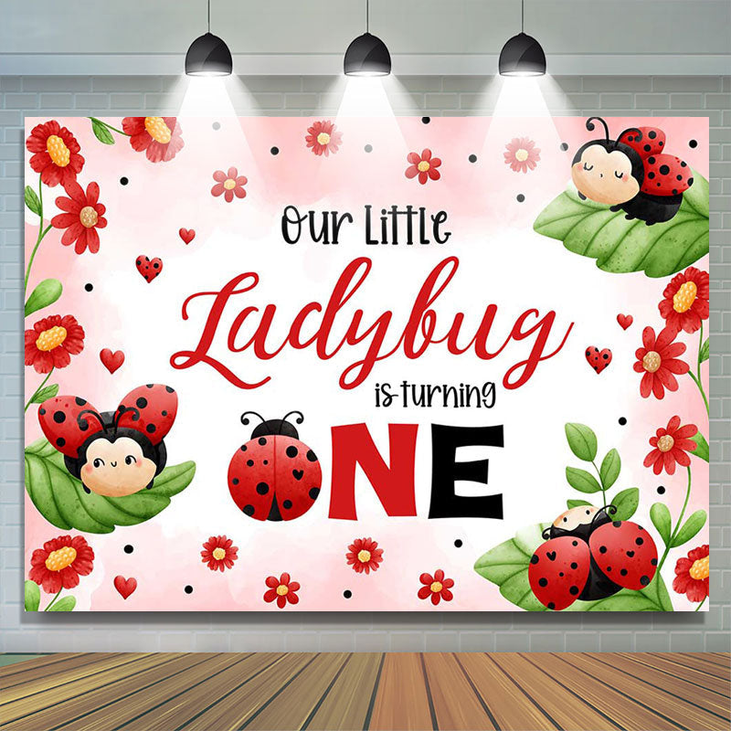 Lofaris Red Ladybird Floral Leaves 1st Birthday Backdrop